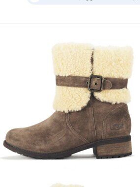 UGG Blayre Womens Suede Shearling Cuff Boots, Espresso Brown, Size 7